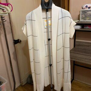 Anne Klein Windowpane Short Sleeve Long Cardigan